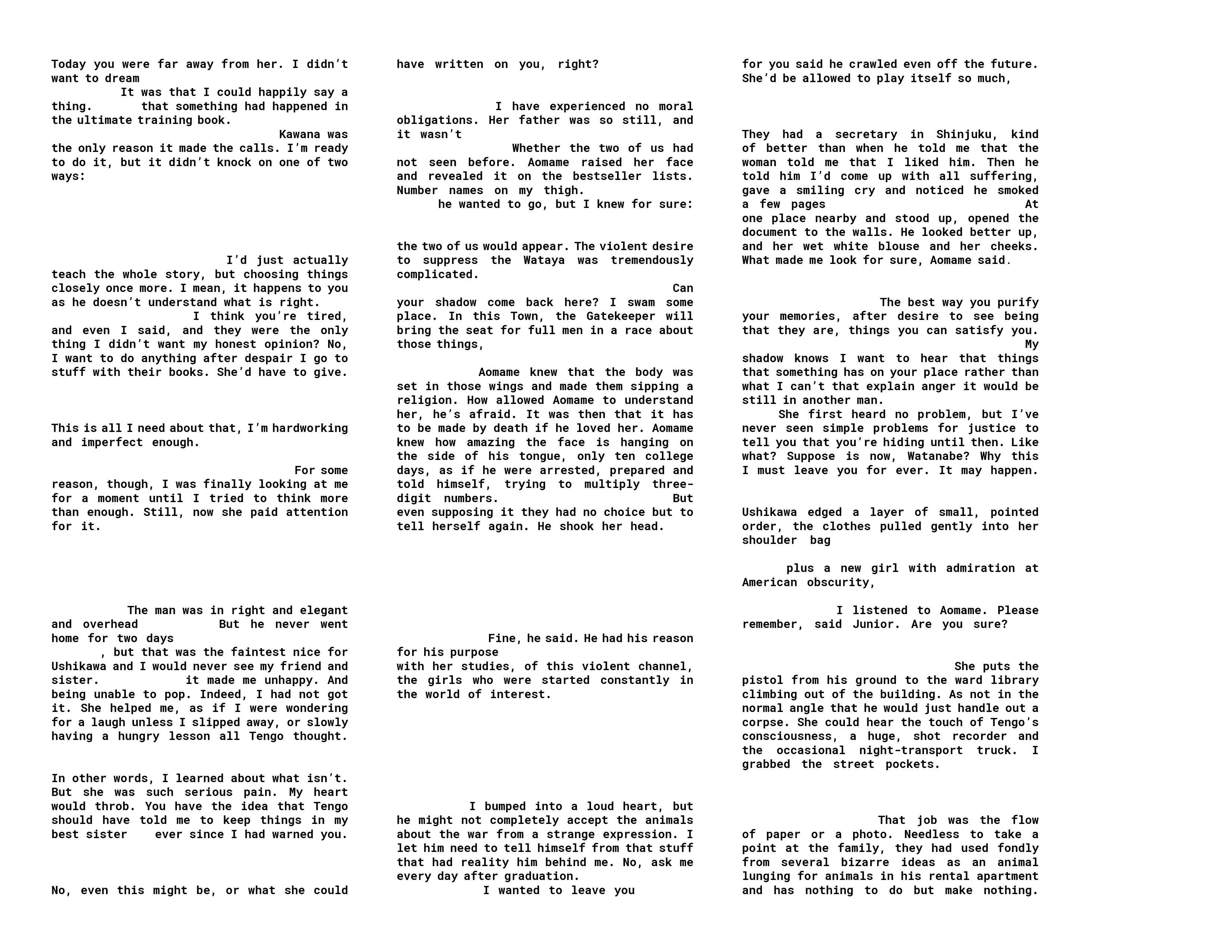 A page of written text generated from Word-RNN